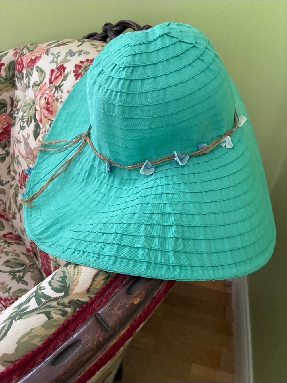 Women’s Turquoise Wide-Brim Sun Hat with Twine Accent - Picture 2 of 8